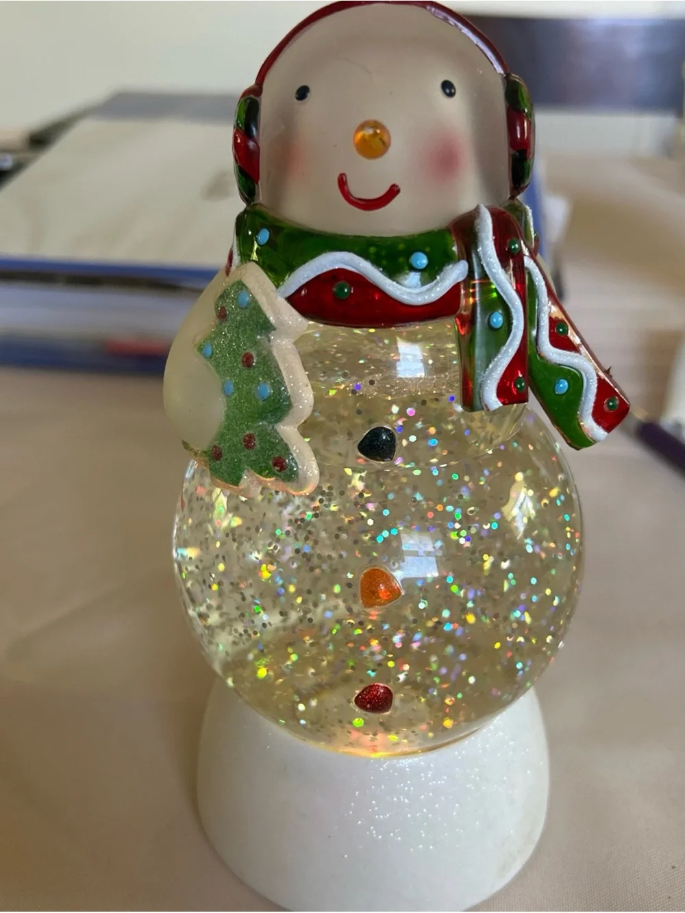Hallmark Snowman Glitter Globe with Red and Green Accents